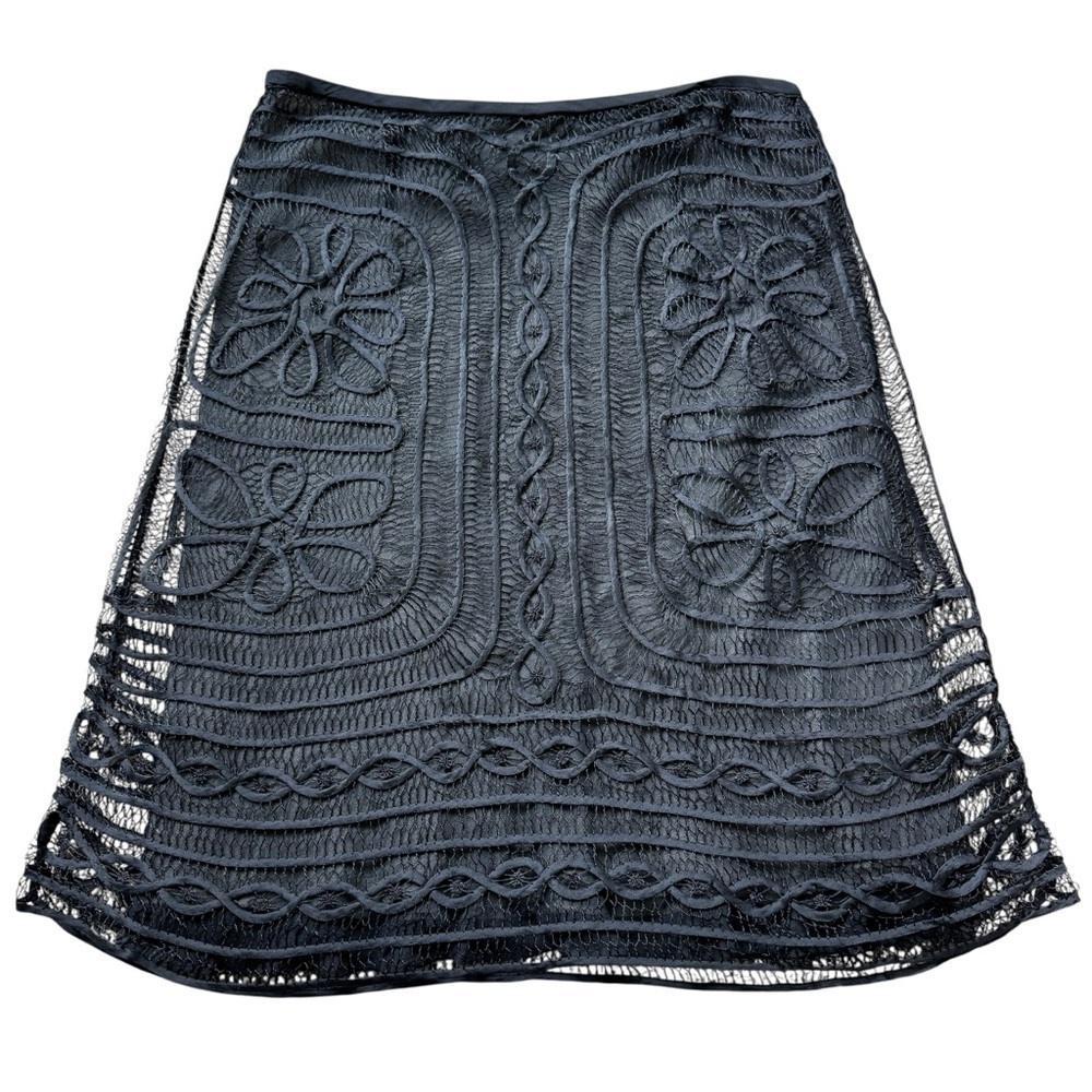 Max Studio Women's Black 100% Silk Lace A-Line Skirt Size M Party Date Cocktail